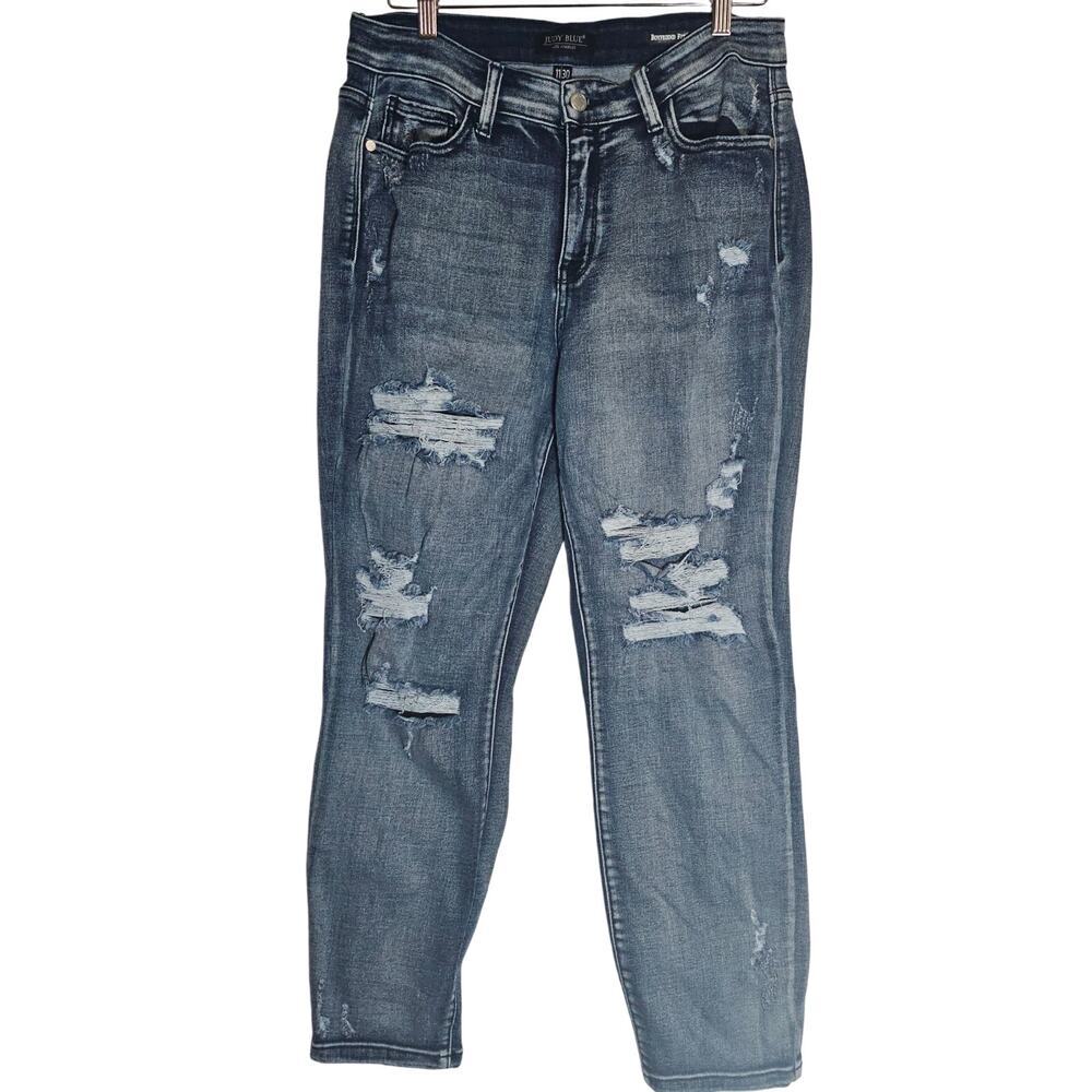 Judy Blue Women's Boyfriend Fit Denim Jeans 11/30 Distressed Blue‎ Casual